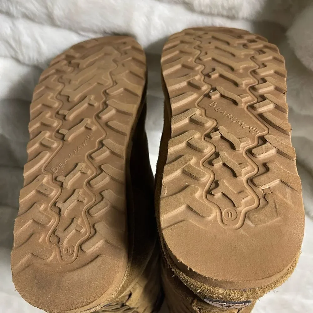 BearPaw  Phylly tan leather suede wool blend lining sheepskin footbed size 11